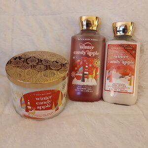 Bath & Body Works Winter Candle Apple 3-wick candle, shower gel, and body lower